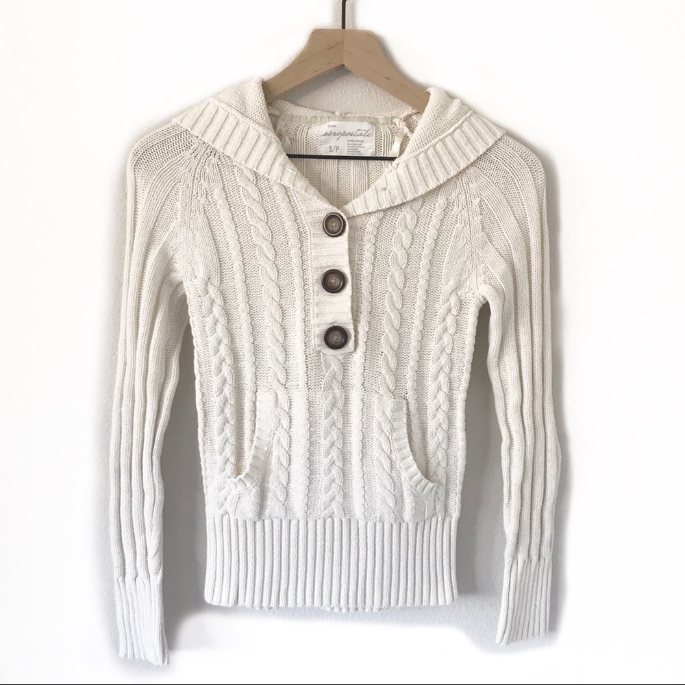 AEROPOSTALE Sweater Hooded Knit Top (S, White)